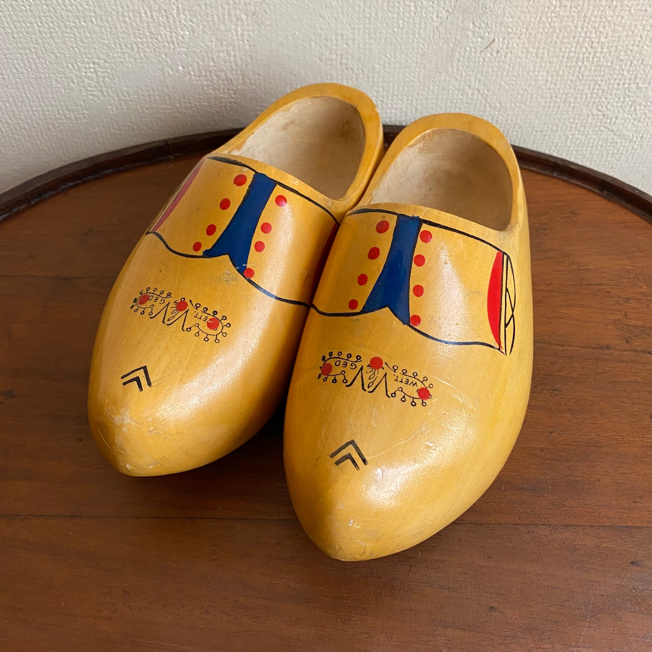 Vintage 70s WETT GED Hand Carved Dutch Wooden Clogs SLOW AND STEADY